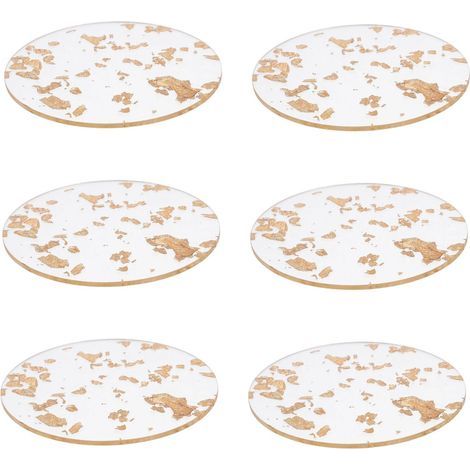 Lot de 6 Dessous de Verre Ronds en Acrylique Transparent Feuilles D’Or Diamètre 9 CM Antidérapants et Résistants pour Boissons Froides Protection (1/4)
