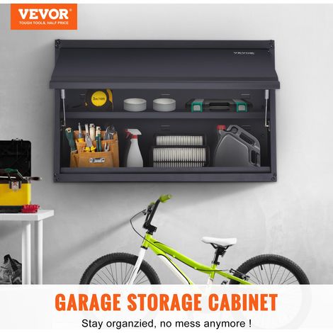 Armoire de Rangement Garage, Armoire Murale à Outils en Métal Charge 54 kg par Étagère Réglable en Acier Revêtement en Poudre, Appuyez pour Verrouiller Ouvrir Porte pour Bureau, Atelier, Garage (1/5)