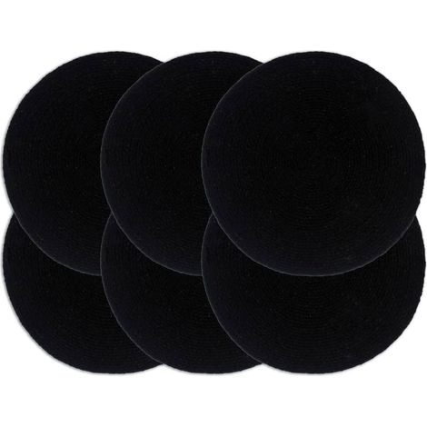 vidaXL Manteles individuales redondos 6 uds algodón negro liso 38 cm (1/4)