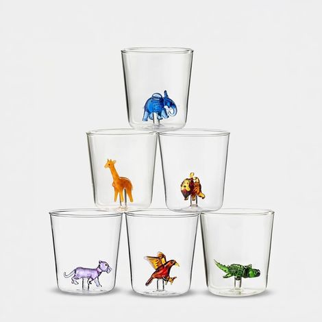Lot de 6 verres en verre décorés Made in Italy Savana Family Mix 3 (1/2)