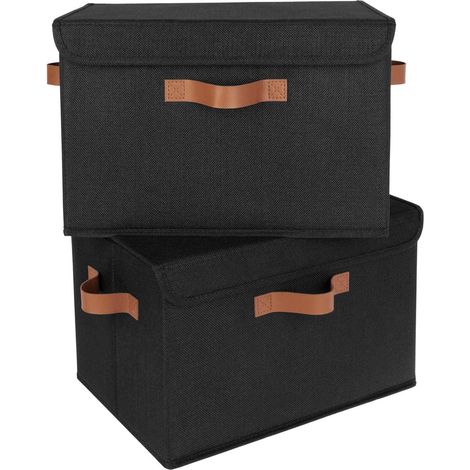 Aufbewahrungsboxen Deckel 2 Stück Faltbar Stoff Organizer Groß Schwarz (1/5)
