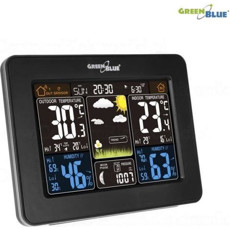 Drahtlose Wetterstation mit LCD-Bildschirm, Außensensor, DCF-Uhr und sichtbaren Mondphasen. (1/5)