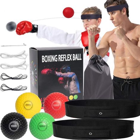 Boxreflexball mit 4 Schwierigkeitsstufen und 1 verstellbarem Kopfband, MMA-Trainingsgerät, Schlagball, ideal zur Verbesserung von Kampfreflexen, Hand-Augen-Koordination, Schlaggeschwindigkeit und Bewe