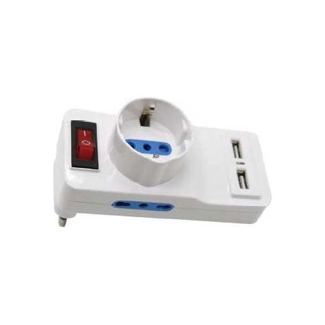 V-TAC Triple multiprise 1 x Schuko 10/16A + 2 prises 10/16A norme italienne + 2 usb chargeuravec interrupteur on/off - sku 8830