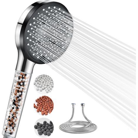 Pommeau de Douche,avec Filtre à Billes,5 Modes Spray,Pommeau de Douche Portatif à Grand Débit pour l'élimination du Chlore,Des Métaux Lourds,Des Impuretés,avec Tuyau de 1.5M,Chromé (1/5)
