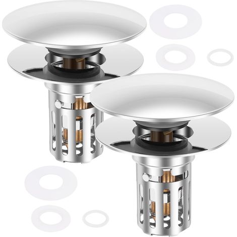 Set mit 2 Pop-Up-Waschbeckenabflussstopfen für 28–55 mm Waschbecken, Waschbeckenstopfen mit Filter, Edelstahl-Waschbeckenstopfen (1/5)