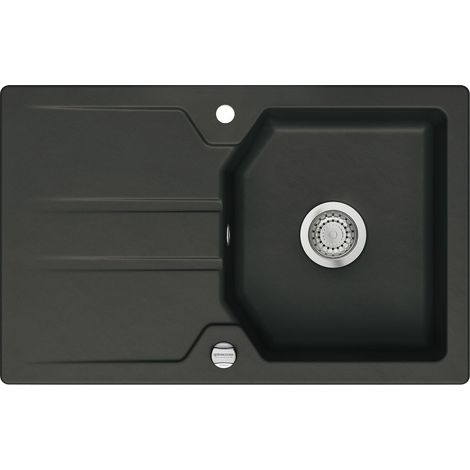 Systemceram Solva 80 Einbauspüle Spüle Keramikspüle Becken mit Tropftasse, reversibel, 800x510 mm, Keramik nigra (1/5)