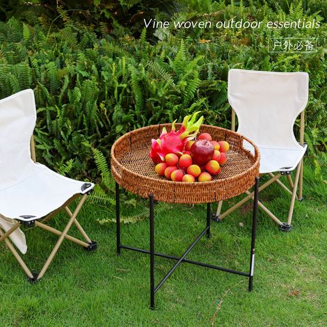 Table de jardin pliante portable en rotin, table basse pour cheminée, table de terrasse/jardin, petite table basse, table de camping