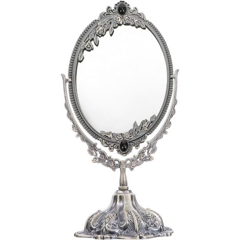 Miroir de table antique avec support en métal - Miroir de maquillage double face pivotant - Pour femmes et filles - Couleur bronze (1/5)