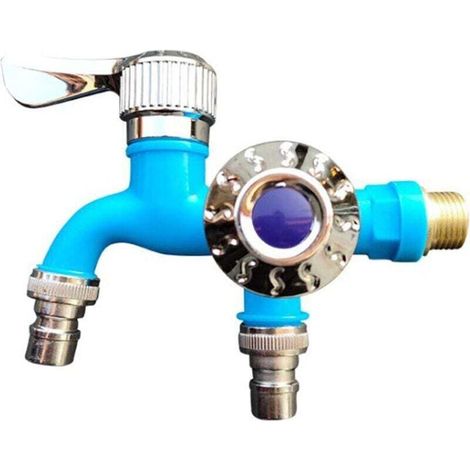 2-in-1 Multifunktionsarmatur mit zwei Ventilen, Waschtischmischer, Umsteller und Wasserabscheider – Blau – Crezuo