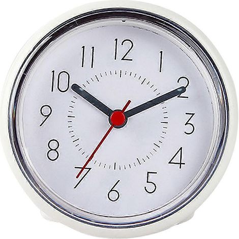 Horloge de salle de bain moderne pour cuisine avec ventouse, résistante à l'humidité et à la buée, étanche - Blanche (1/5)