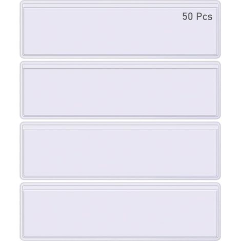50 pochettes adhésives transparentes pour étiquettes en plastique, étiquettes pour étagères, fiches, étiquettes pour bacs de rangement, porte-étiquettes pour tiroirs (11 x 3 cm) (1/5)