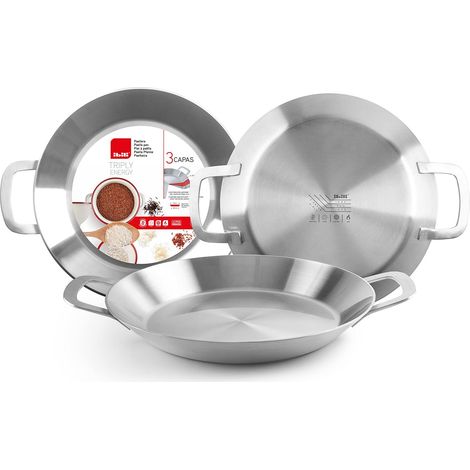 IBILI, Padella per paella triply energy, 38 cm, acciaio inox, 8 porzioni, adatta ai piani a induzione.