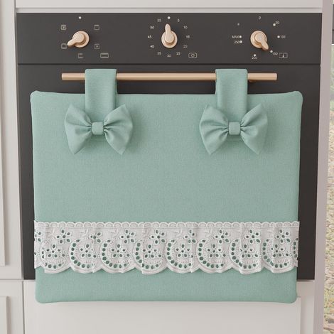 Cache-Four avec Dentelle de Saint-Gall, Housse de Four Tissu en Coton, 50x42 cm, Vert d'eau, Accessoires De Cuisine Fabriqué en Italie (1/4)