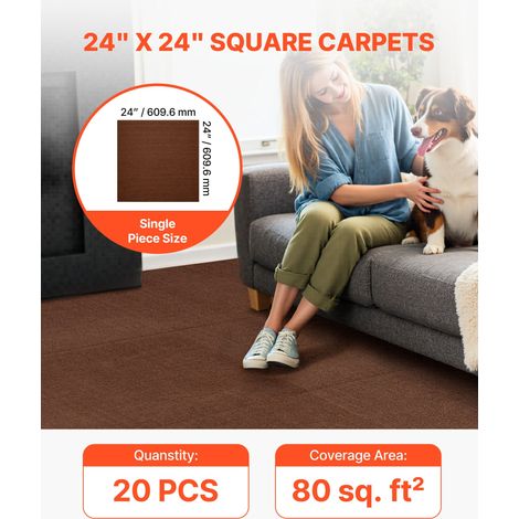 Dalle de Moquette Autocollante, 61 x 61 cm, Lot de 20, Couverture 7,4 ㎡, Épaisseur 5 mm, à Poils Ras, Revêtement de Sol Doux Modula… (1/5)
