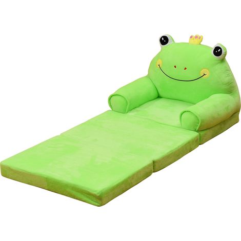 Canapé Pliant Enfant Convertible en Lit, Mousse Confortable, Housse Velours Doux Lavable, Design Animal Vert, Idéal pour Chambre (1/4)