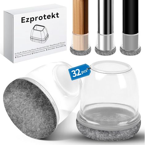 Chair Leg Covers, 28-36mm Improved Chair Leg Protectors, Grey Leg Caps, 16 Pieces, Soft Silicone Felt Backing, Thermoplastic Elastomer Furniture Legs (1/5)
