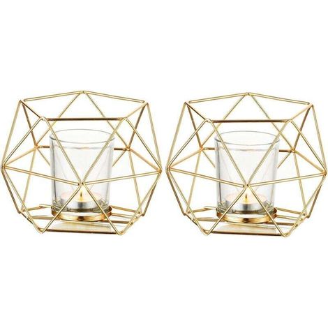 Bougie Doré Bougeoir - Lot de 2 Bougeoirs Mariage Centre de Table pour Bougies Géométrique Design Moderne de Anniversaire Maison Décoration Métal-Fei Yu