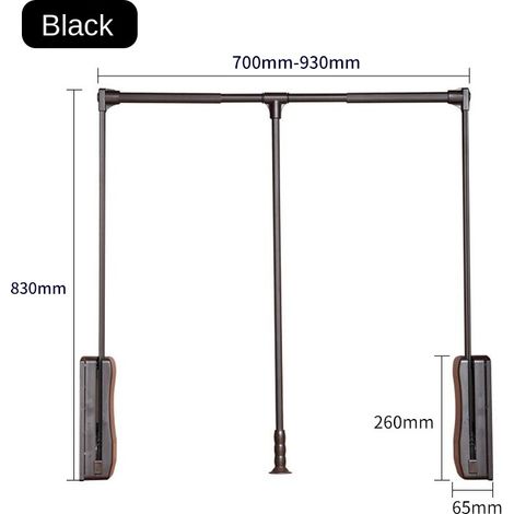 Étendoir à linge rétractable noir 700-930 mm, barre télescopique relevable, cintre vertical pour armoire, penderie et rangement (1/4)