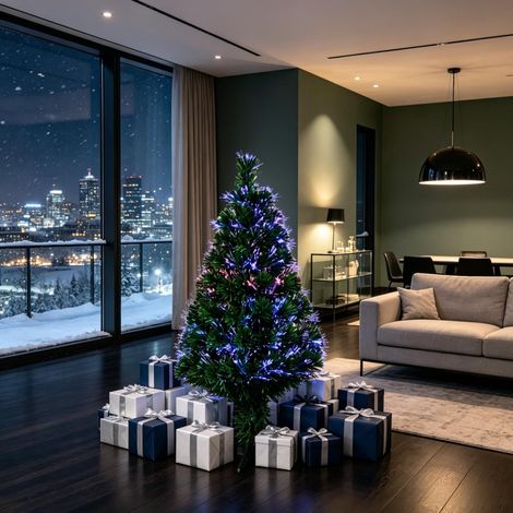 Sapin de Noël artificiel illuminé avec fibres optiques multicolores, 90 branches et base stable, décoration de Noël festive pour l'intérieur (décoration de Noël pour la maison uniquement) (1/5)
