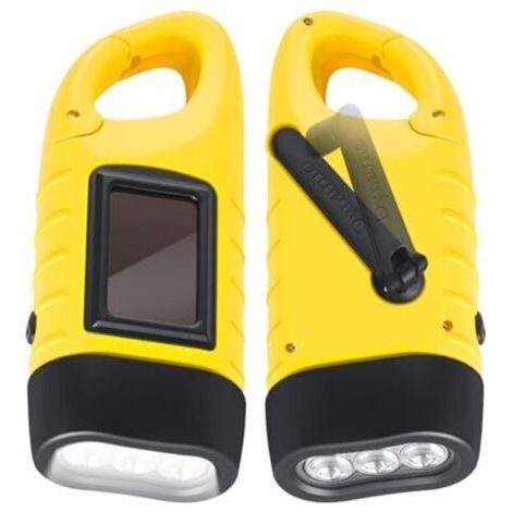 Lot de 2 lampes torches à manivelle, lampe torche solaire LED avec mousqueton, lampe torche dynamo étanche pour le camping, les pannes de courant et les activités de plein air [Classe (1/4)