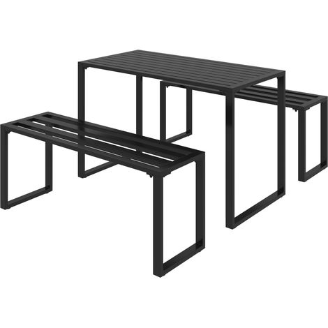 Ensemble de mobilier de jardin 3 pièces en métal noir avec table et 2 bancs 110 x 55 x 70 cm (1/5)