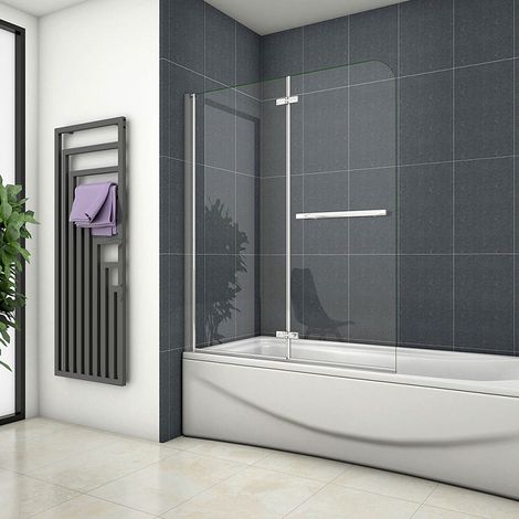 120x140cm 2-teilig.Badewannenaufsatz mit Handtuchhalter 6mm NANO ESG Faltwand Badewannenaufsatz Duschabtrennung Duschwand für Badewanne Dusche