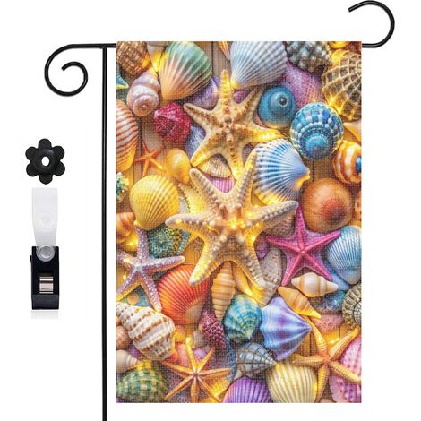 Drapeau vertical étoiles de mer et coquillages lumineux 30 x 45 cm décoration saisonnière cour (1/5)