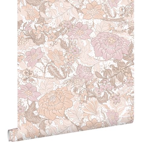papier peint fleurs vintage violet clair et terracotta claire - ESTAhome (1/5)