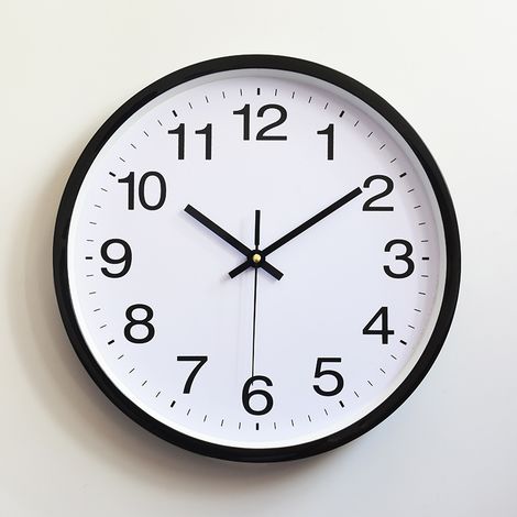 Horloge murale silencieuse (sans tic-tac), 30 cm, à piles, pour salon et chambres modernes (cadre noir) (1/5)