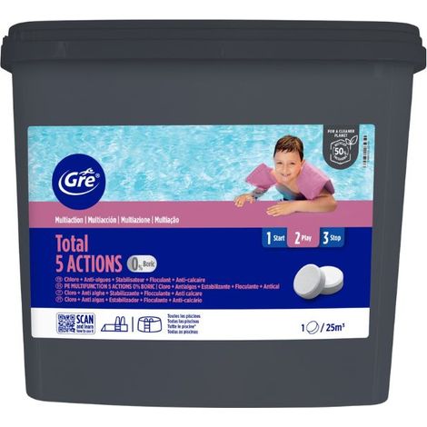 Pastiglie multifunzione per piscina Gre da 10 kg 5 azioni