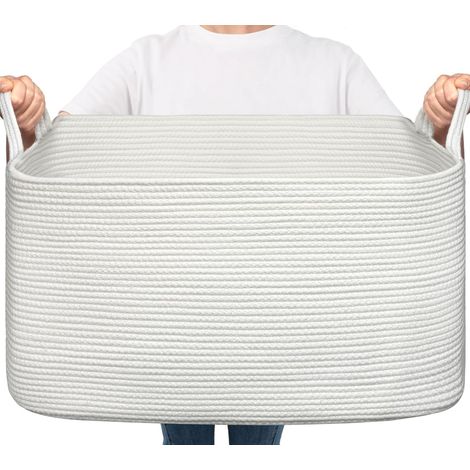 Grand panier de rangement 65 L tressé – Blanc