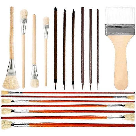 Ensemble de 18 pinceaux à émail pour céramique, manche long en bois, idéal pour la peinture acrylique et à l'huile sur céramique. (1/5)