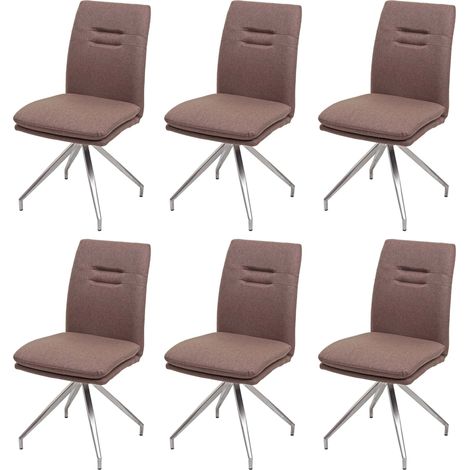 Set 6x sedie sala pranzo soggiorno cucina moderno HHG-922 tessuto acciaio inox marrone