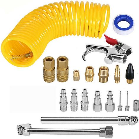 Kit Accessoires Compresseur d'Air 20 Pièces avec Flexible 1/4" 7,5m, Pistolet à Souffler (1/5)