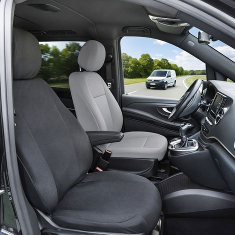 Fiat Doblo Cargo kompatibler Sitzbezug Stoff, passgenau für Einzelsitz Beifahrer (Ausnehmung Armlehne links), robuste Sitzbezüge Transporter/Van anthrazit (1/5)