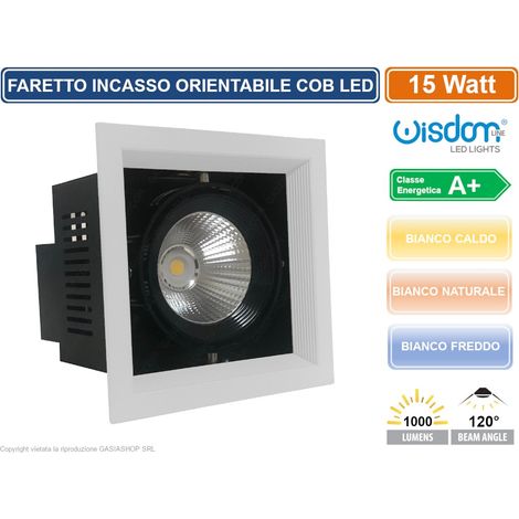 FARO FARETTO LED COB DA INCASSO QUADRATO ORIENTABILE 15W 1000 LUMEN - Colore Luce: Bianco Naturale (1/2)