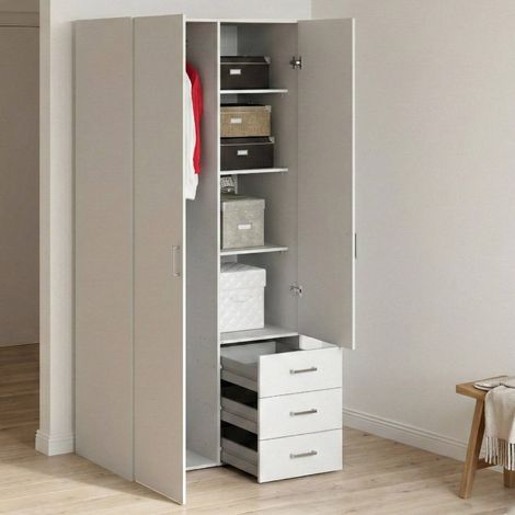 Kleiderschrank 2 Türen\ Arci, 2 Türen, 3 Einlegeböden, 49,5x175,4h cm, Weiß (1/5)