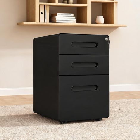 Caisson roulant 3 tiroirs acier noir 39 x 48 x 59 cm coloris noir (1/5)