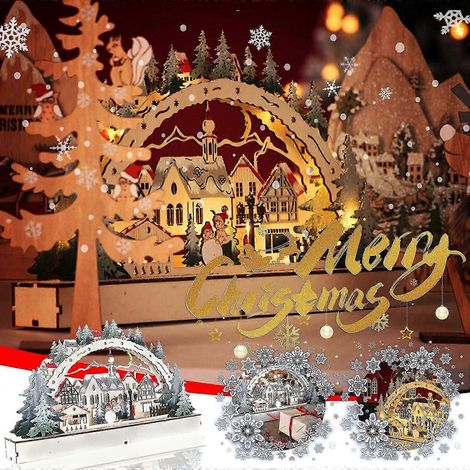 Décorations de Noël en bois avec lumières LED - Décorations de scène de Noël (1/5)