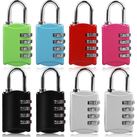 8er Set Zahlenschloss Vorhängeschloss 4-stellig rostfrei Metall für Schließfächer & mehr, 6 Farben