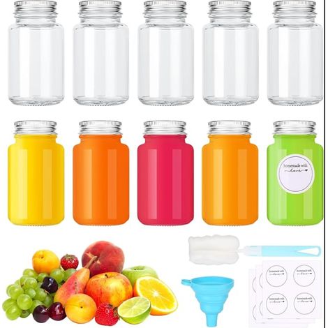 Glass Bottle with Label, Brush, Funnel for Fruit Juice, Ginger Juice (1/5)