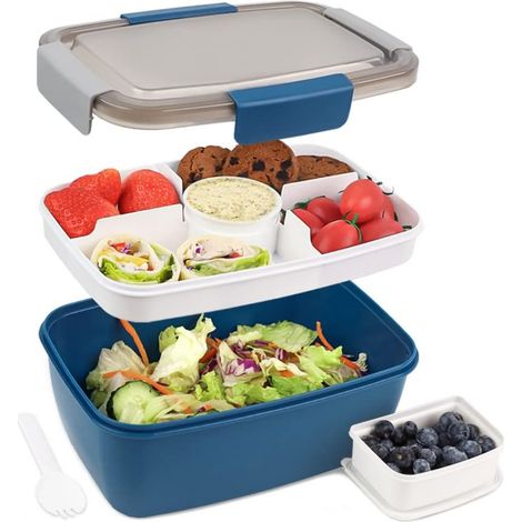 Lunchbox - Bento Box 2 Compartiments - Micro-ondes Sécurisé - Étanche - 2 L - Bleu (1/5)