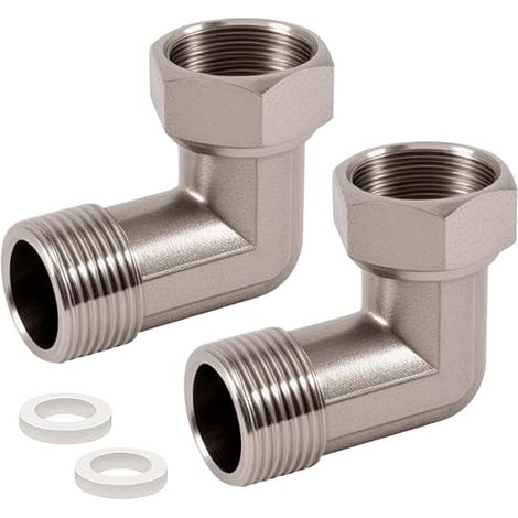 Lot de 2 raccords mobiles de 3/4" en acier inoxydable 304 coudé 90°, filetage extérieur 3/4" AG x 3/4" IG, raccord coudé DN20 à 90° pour installations d'eau et systèmes de chauffage central (1/5)