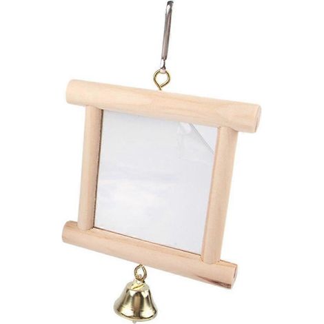 Miroir en forme de cage à oiseaux avec petites clochettes - Jouet miroir interactif réfléchissant pour oiseaux (1/4)