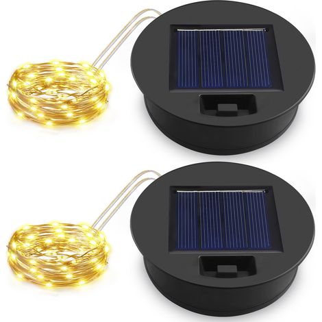 Lot de 2 guirlandes lumineuses solaires de rechange pour arrosoir 7 cm 36 LED Étanche Pour arrosoir Accessoires de jardin Blanc chaud