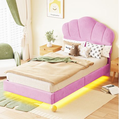 Bett 90x200 cm rosa, schwebender Look, Wolken-Kopfteil, LED, ohne Matratze (1/5)