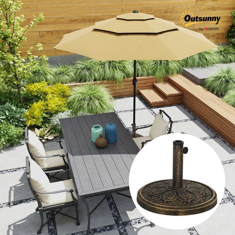 Sonnenschirmständer im Retro-Lotusblumen-Design, 12 kg schwer, für Garten, Terrasse und Balkon, Ø 46 x 33 cm, bronzefarben