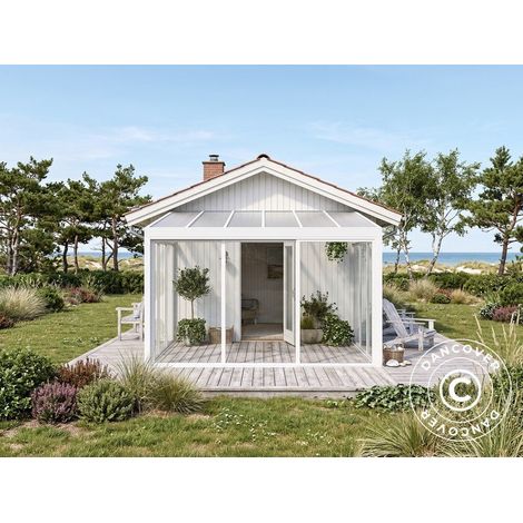 Jardin d'hiver San Pablo Alu+ avec fenêtres + portes coulissantes, 4x3m, Blanc - Dancover