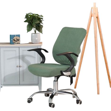 Housse de chaise de bureau modulable, tissu extensible, teinte unie, lot de protections ergonomiques, assise et dossier ajustables.